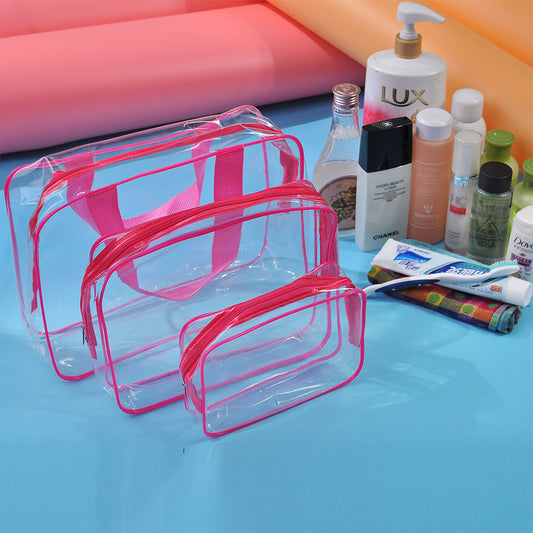 Amazon S Explosive Transparent Fashion Pvc Travel Storage Bag Three Piece Toiletry Bag Logo Can Be Printed