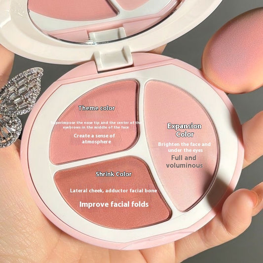 Mood Tricolor Blusher Plate Plain Face Repair Brightening Matte Rouge