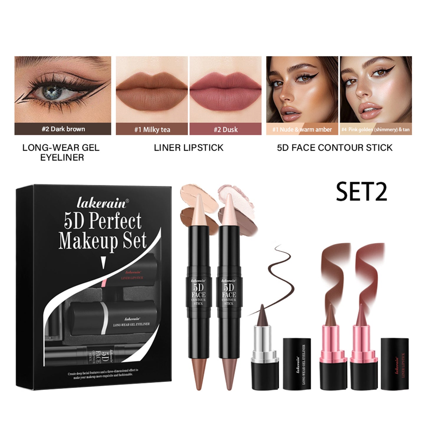 5 Pack Eyeliner Lip Liner Contour Stick Suit