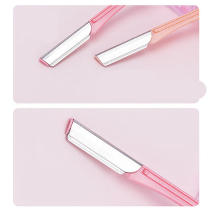 Eyebrow Trimmer With Stainless Steel Blade Eyebrow Knife With Safety Net, Ladies Straight Handle Eyebrow Scraper