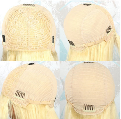 Short Straight Hair, Split Wave Head, Medium Length Light Gold Headgear