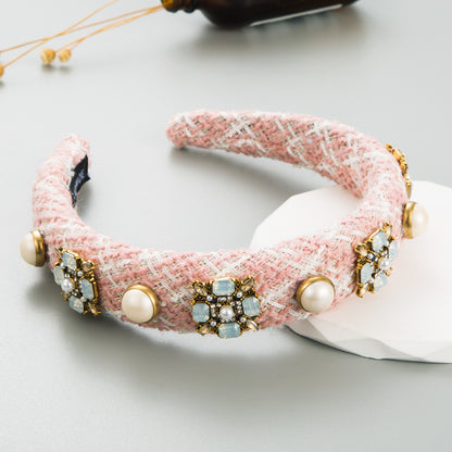 Korean Ins Headband Classic Style Color Glass Drill Pearl Hair Accessories