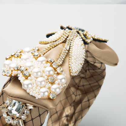 Baroque Fabric Bow Full Diamond Pearl Headband