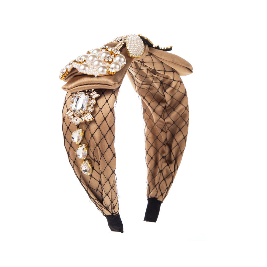 Baroque Fabric Bow Full Diamond Pearl Headband