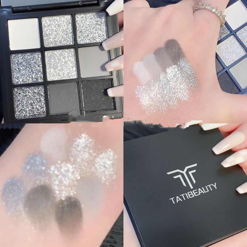 Palette de neuf fards à paupières Ciment Dark Punk Fumé Noir et Blanc Gris Métal Nacré