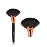 Single large fan blush brush with wooden handle