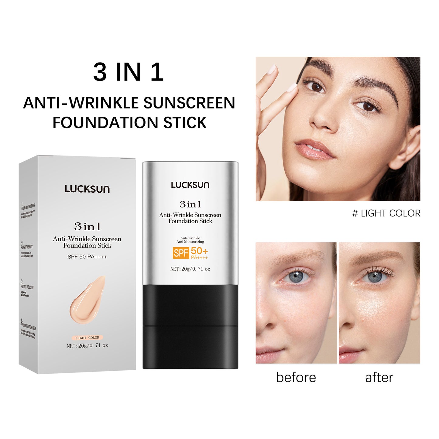 Three-in-one Anti-wrinkle Natural Long Lasting Concealer UV Protection Foundation Cream