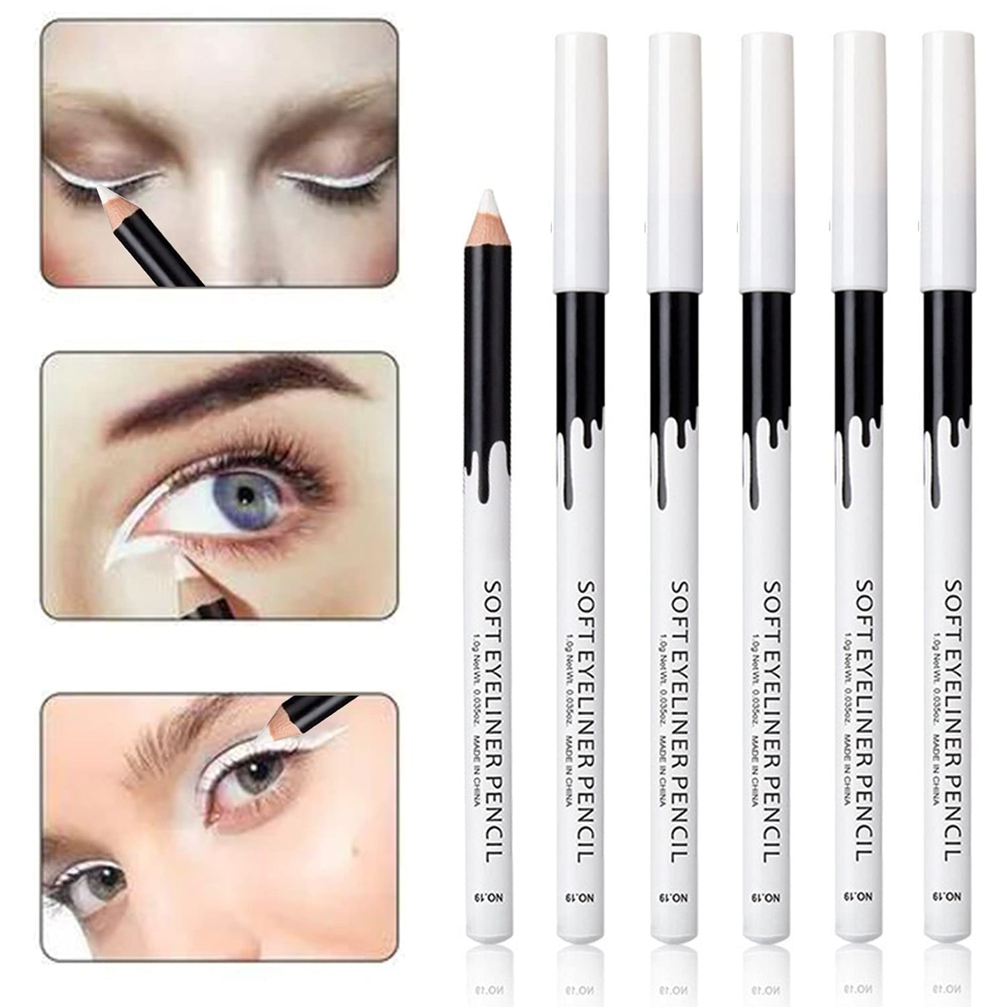 12 Piece White And Black Eyeliner Pencil Set  For Eyebrows, Eyeshadow And Lips. Includes Sharpener. Waterproof , Long-lasting