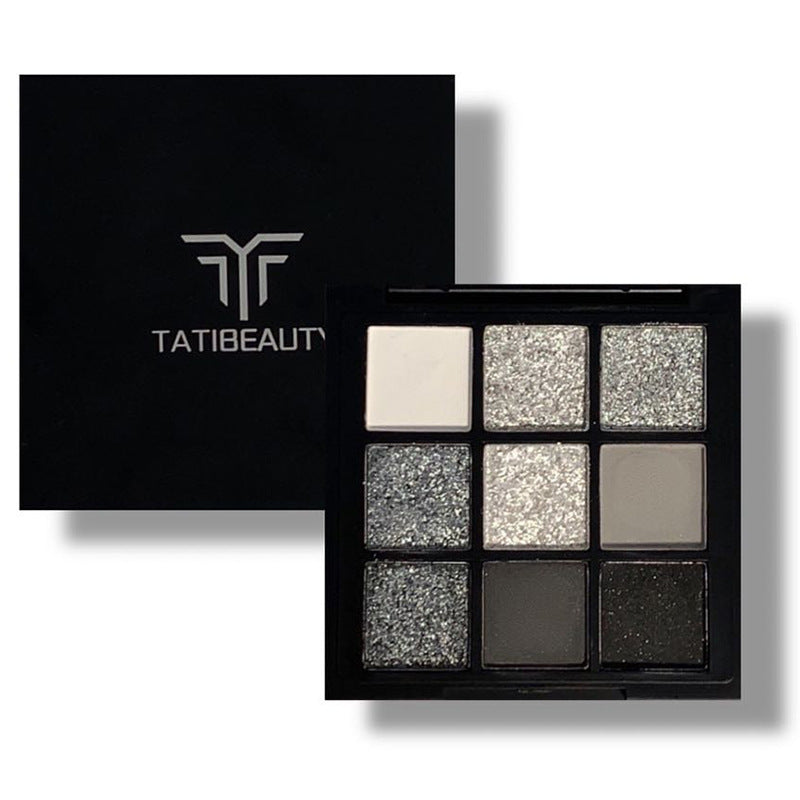 Palette de neuf fards à paupières Ciment Dark Punk Fumé Noir et Blanc Gris Métal Nacré