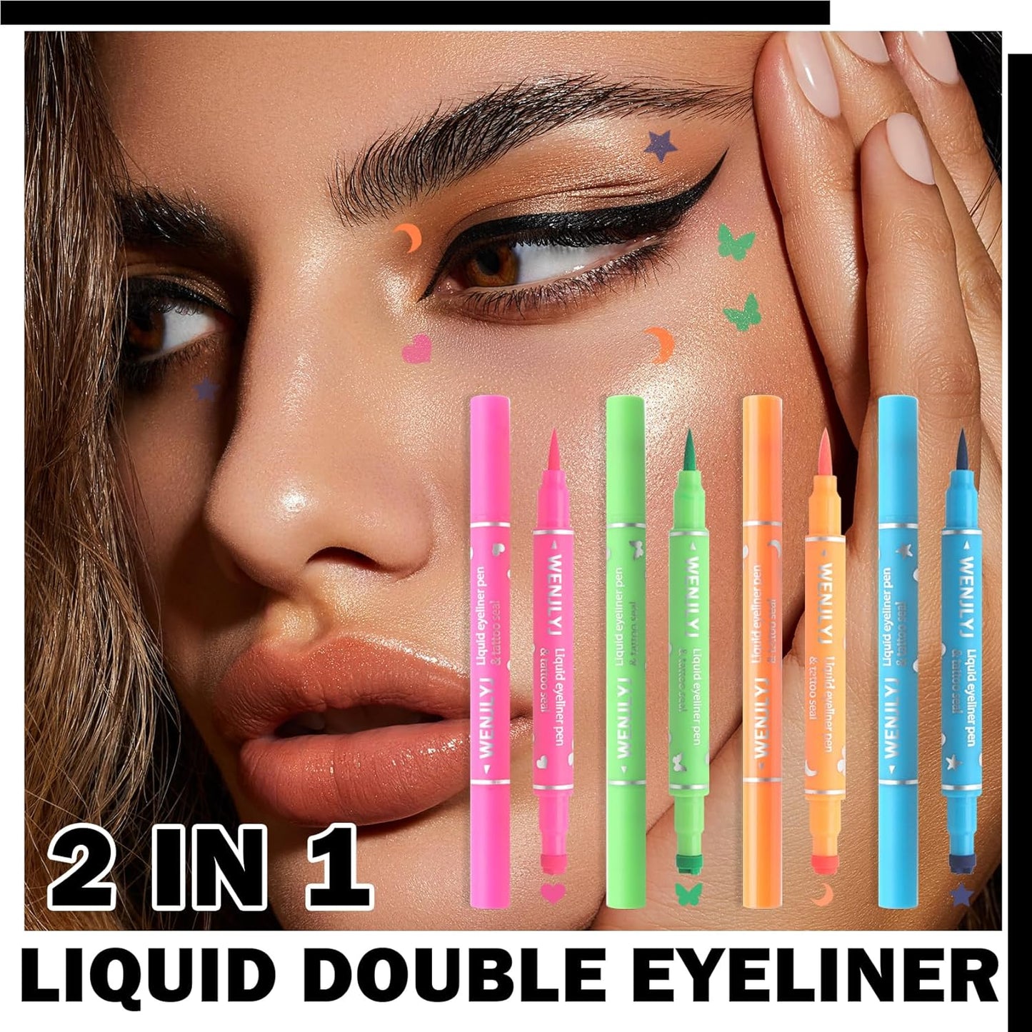 4 Color Liquid Eyeliner Stamps Pen Set Matte Colorful Eye Liner Stamp Pen Waterproof & Long-lasting For Women Eyelid Makeup Double-side Winged Eyeliner Stencil Pen