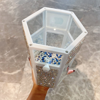 Glass Storage Box Dustproof With Lid Diamond Eyebrow Pencil Eyeliner Pearl Brush Bucket