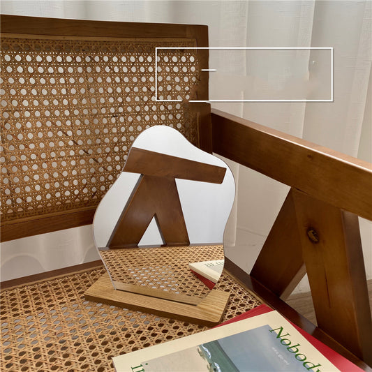 Miroir de maquillage décoratif en acrylique, forme irrégulière, base en bois
