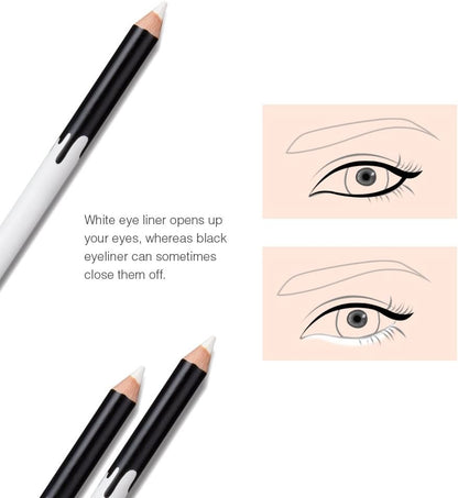 12 Piece White And Black Eyeliner Pencil Set  For Eyebrows, Eyeshadow And Lips. Includes Sharpener. Waterproof , Long-lasting
