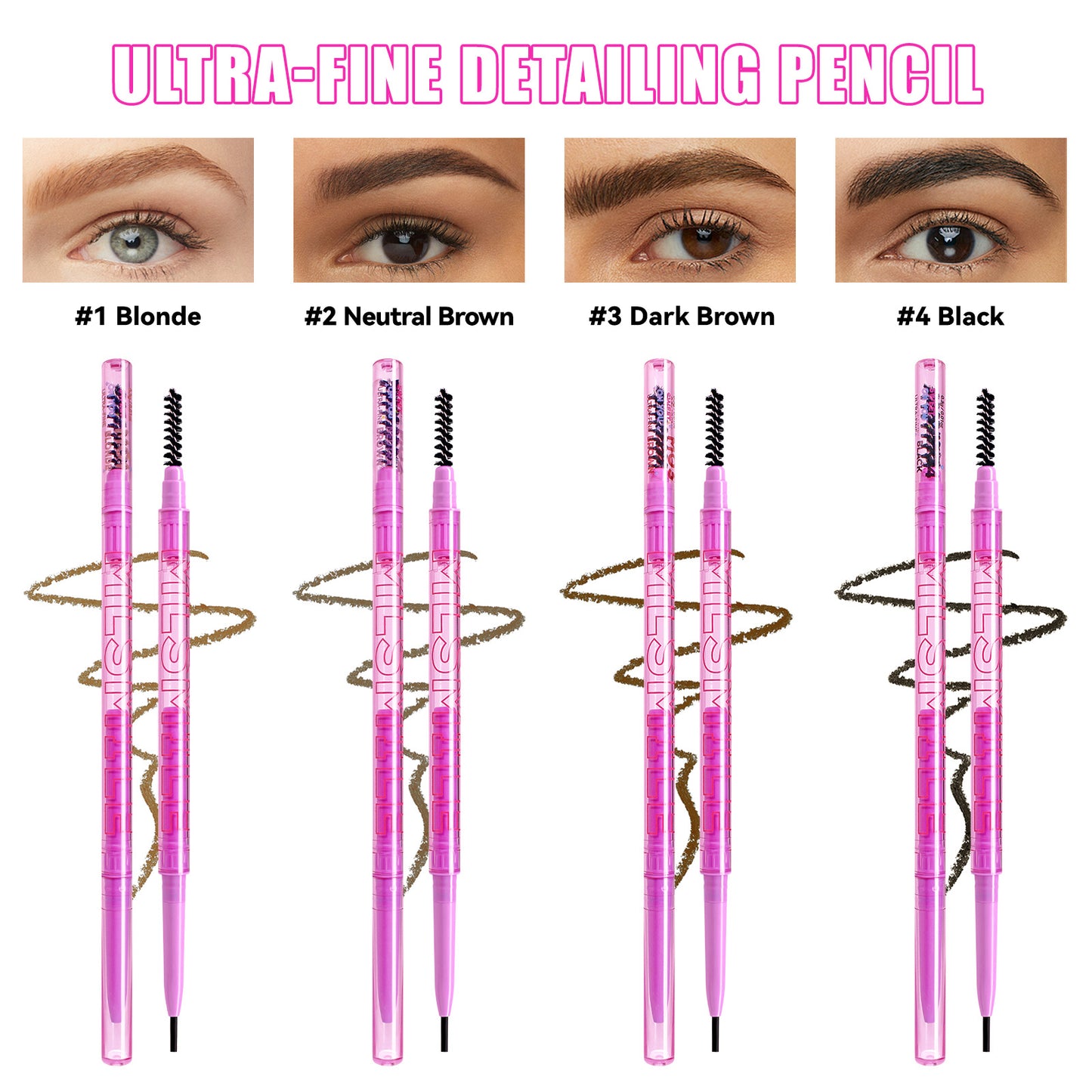 4-color Double-headed Eyebrow Pencil Waterproof And Sweat-proof Long-lasting