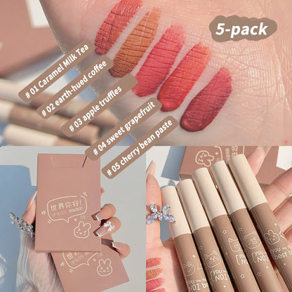 Matte Long-lasting Easy To Color Easy To Match Lip Lacquer 5 Pieces