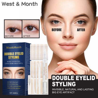 West&Month Double Eyelid Tape - Invisible, No-Glue, Natural Mesh Adhesive, Activates With Water, Beautiful Eyes, Olive Shaped Lace