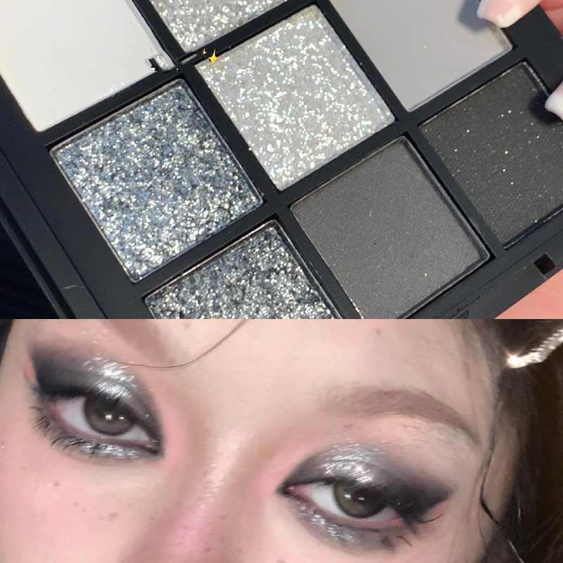 Palette de neuf fards à paupières Ciment Dark Punk Fumé Noir et Blanc Gris Métal Nacré