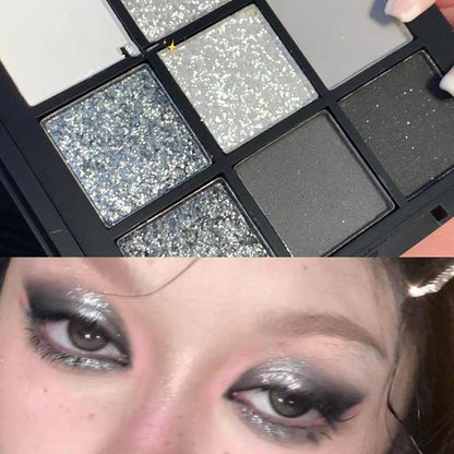 Palette de neuf fards à paupières Ciment Dark Punk Fumé Noir et Blanc Gris Métal Nacré